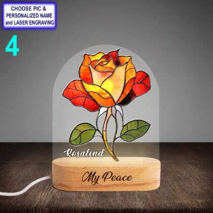 Personalized Beautiful Rose Acrylic Night Light with Name Engraving - Image 4