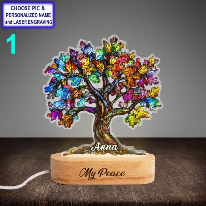 Personalized Colorful Oak Acrylic Night Light with Name Engraving