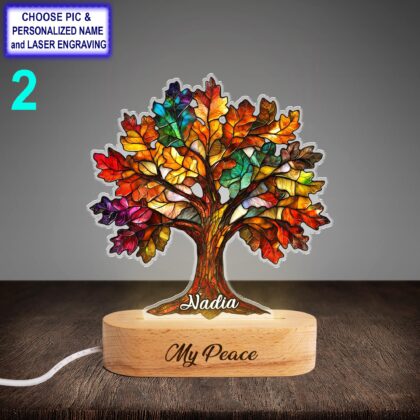 Alternative view of Personalized Colorful Oak Acrylic Night Light with Name Engraving