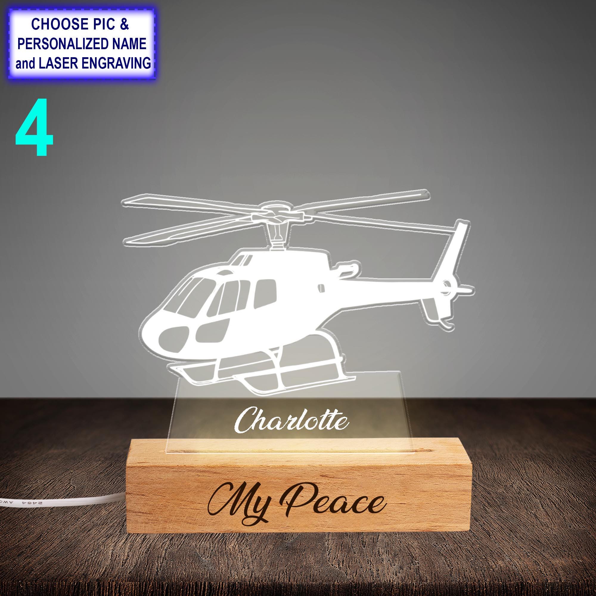 Personalized Helicopter Acrylic Night Light with Name Engraving - Image 4