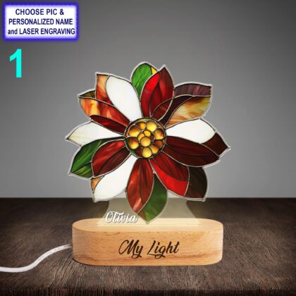 Personalized Cosmos Flower Acrylic Night Light with Name Engraving