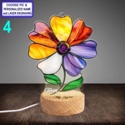 Personalized Cosmos Flower Acrylic Night Light with Name Engraving - Image 4