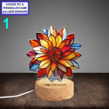 Personalized Chrysanthemum Flower Acrylic Night Light with Name Engraving