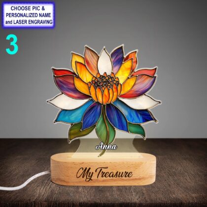 Personalized Chrysanthemum Flower Acrylic Night Light with Name Engraving - Image 3