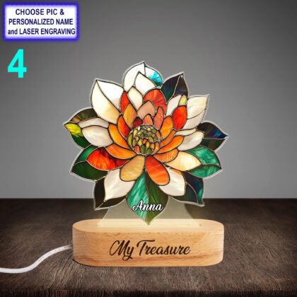 Personalized Chrysanthemum Flower Acrylic Night Light with Name Engraving - Image 4