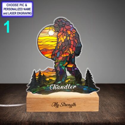 Personalized Colorful Sasquatch Acrylic Night Light with Name Engraving