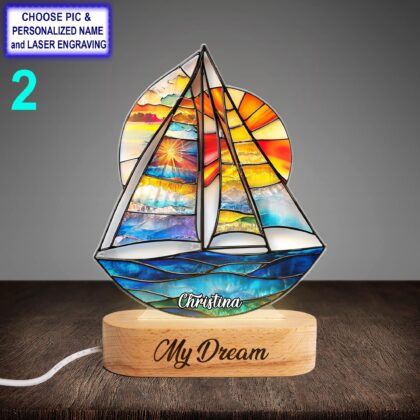 Alternative view of Personalized Colorful Sailboat Acrylic Night Light with Name Engraving