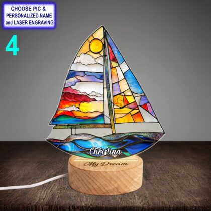 Personalized Colorful Sailboat Acrylic Night Light with Name Engraving - Image 4