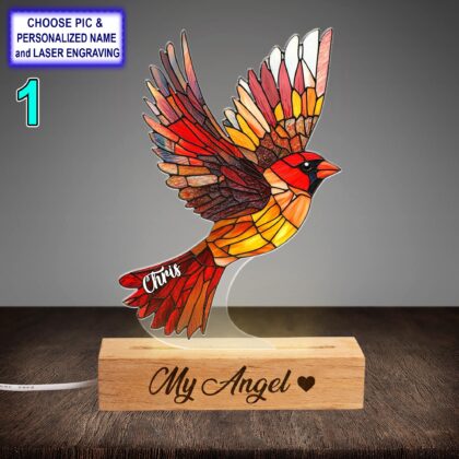 Personalized Red Cardinal Acrylic Night Light with Name Engraving