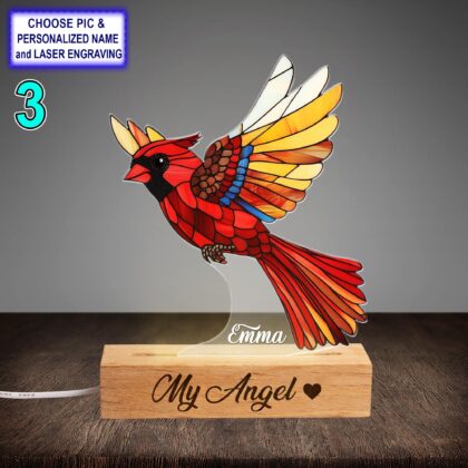 Personalized Red Cardinal Acrylic Night Light with Name Engraving - Image 3