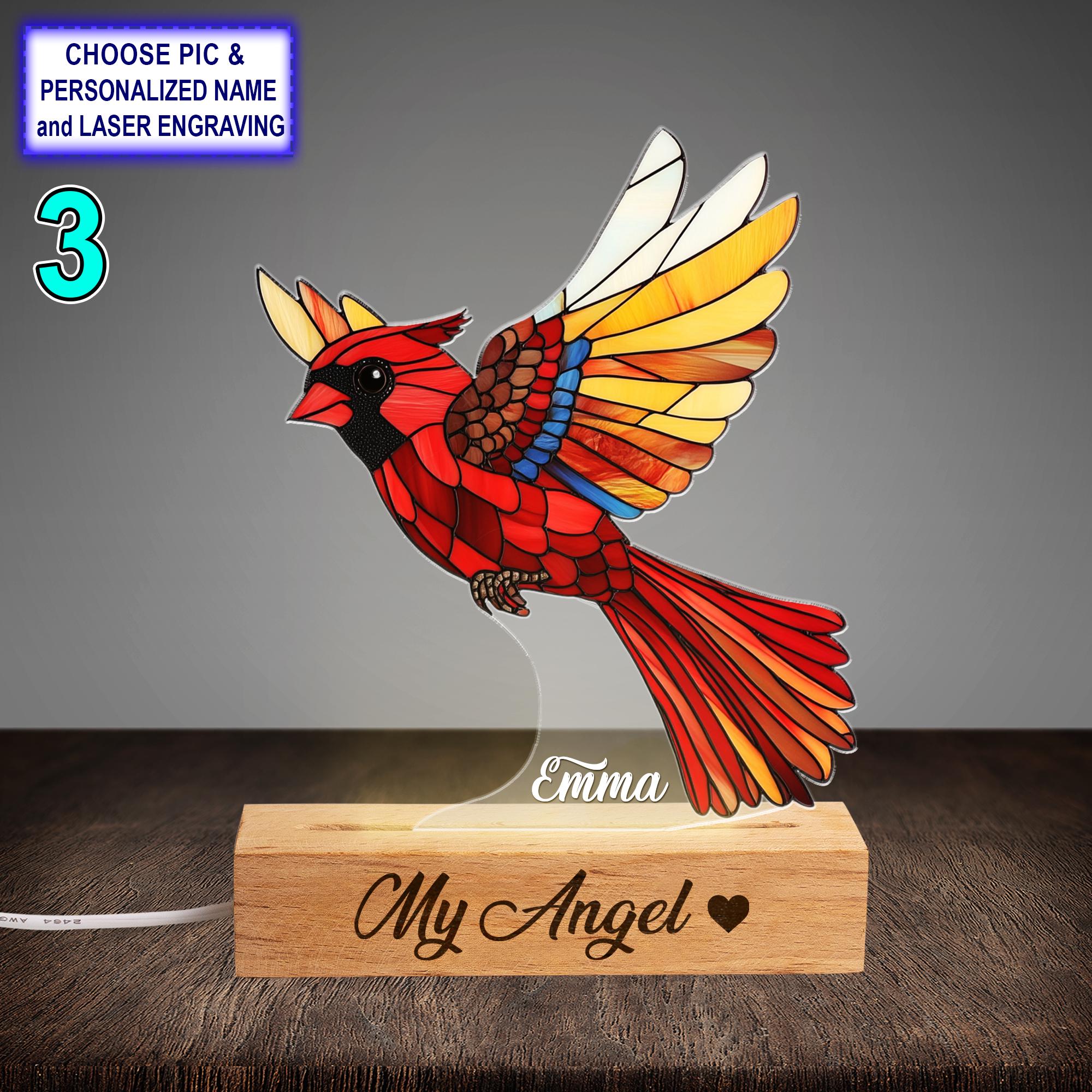 Personalized Red Cardinal Acrylic Night Light with Name Engraving - Image 3