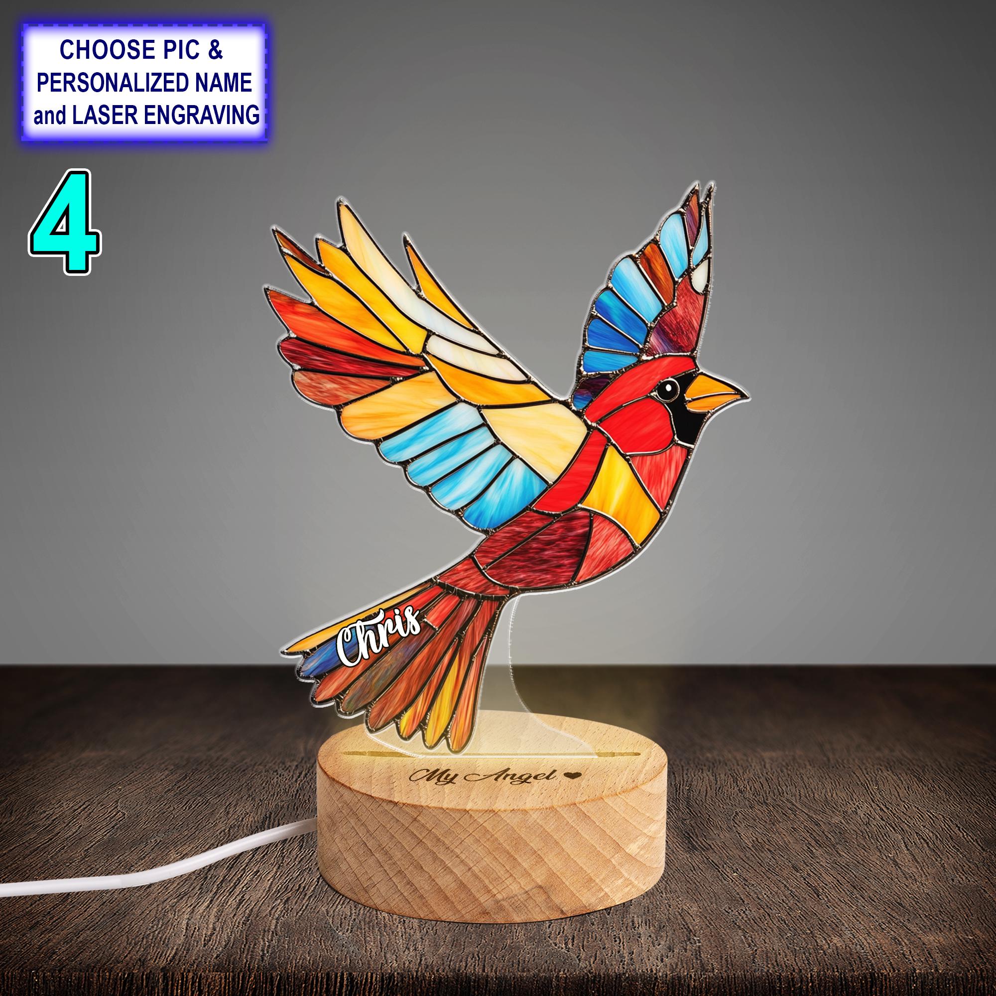 Personalized Red Cardinal Acrylic Night Light with Name Engraving - Image 4