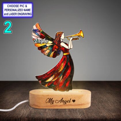 Alternative view of Personalized Christmas Angel Acrylic Night Light with Name Engraving