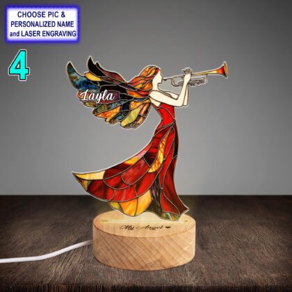Personalized Christmas Angel Acrylic Night Light with Name Engraving - Image 4