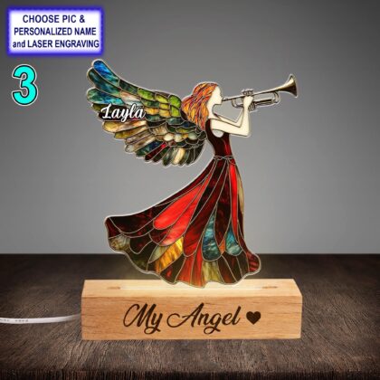 Personalized Christmas Angel Acrylic Night Light with Name Engraving - Image 3