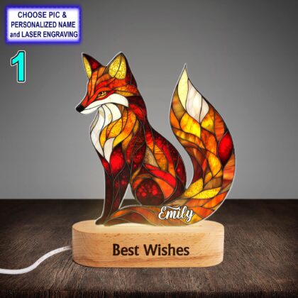 Personalized Red Fox Acrylic Night Light with Name Engraving