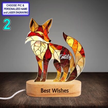 Alternative view of Personalized Red Fox Acrylic Night Light with Name Engraving