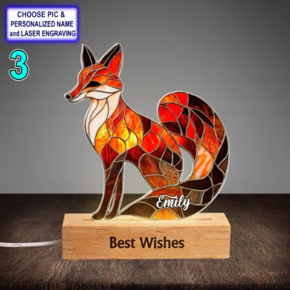 Personalized Red Fox Acrylic Night Light with Name Engraving - Image 3