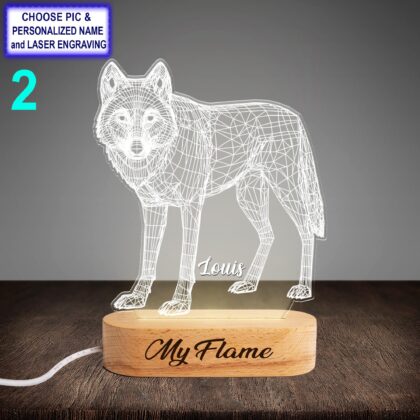 Alternative view of Custom Wolf Night Light – Personalized LED Lamp with Name Engraving