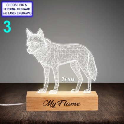 Custom Wolf Night Light – Personalized LED Lamp with Name Engraving - Image 3