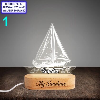 Personalized Sailboat Night Light – Custom Name Engraved LED Lamp