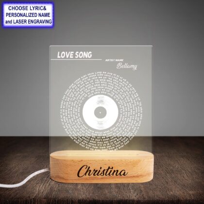Personalized Song Lyrics Night Light – Custom Engraved Acrylic & Beech Wood LED Lamp