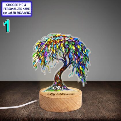 Personalized Beautiful Willow Tree Acrylic Night Light with Name Engraving