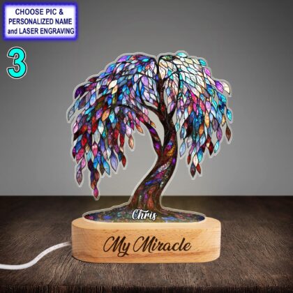 Personalized Beautiful Willow Tree Acrylic Night Light with Name Engraving - Image 3