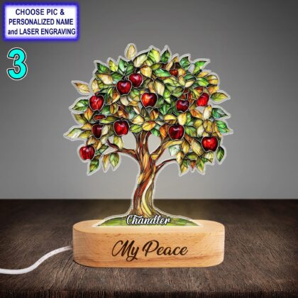 Personalized Apple Orchard Tree Acrylic Night Light with Name Engraving - Image 3