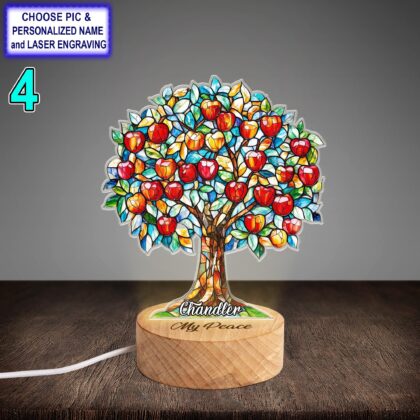 Personalized Apple Orchard Tree Acrylic Night Light with Name Engraving - Image 4