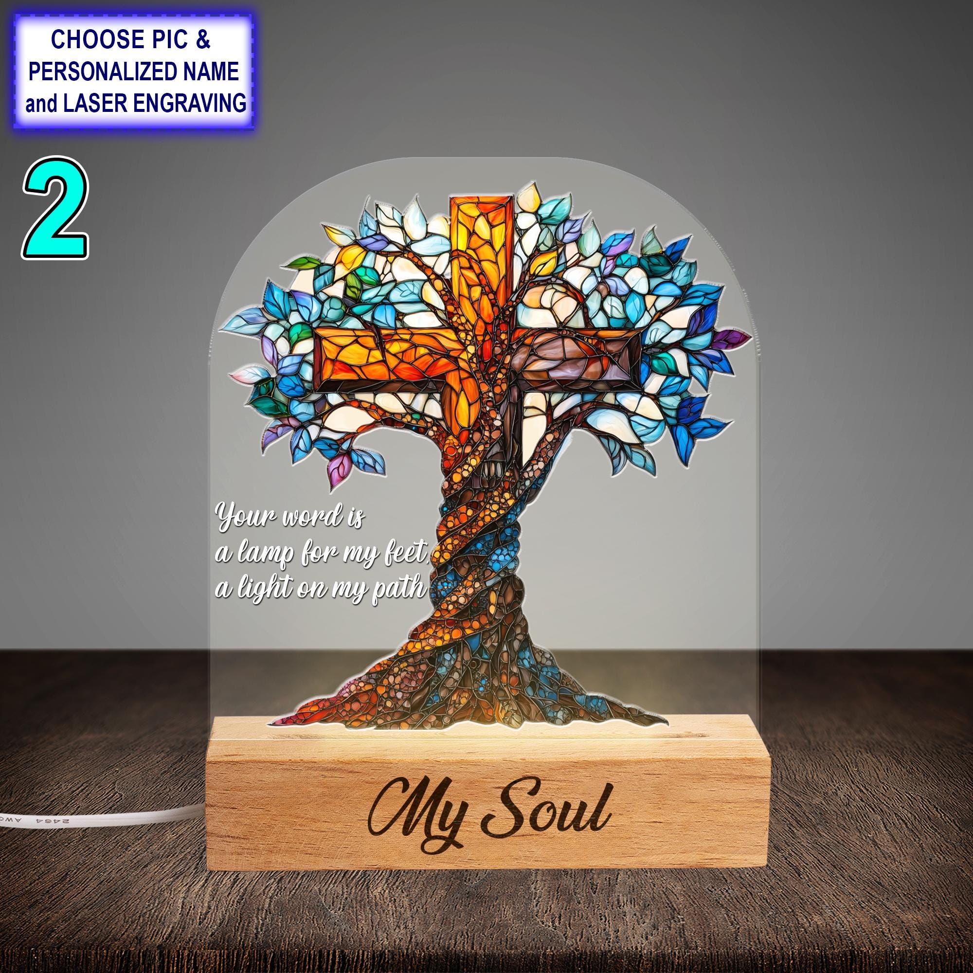 Personalized Chris Cross Acrylic Night Light with Name Engraving - Image 2