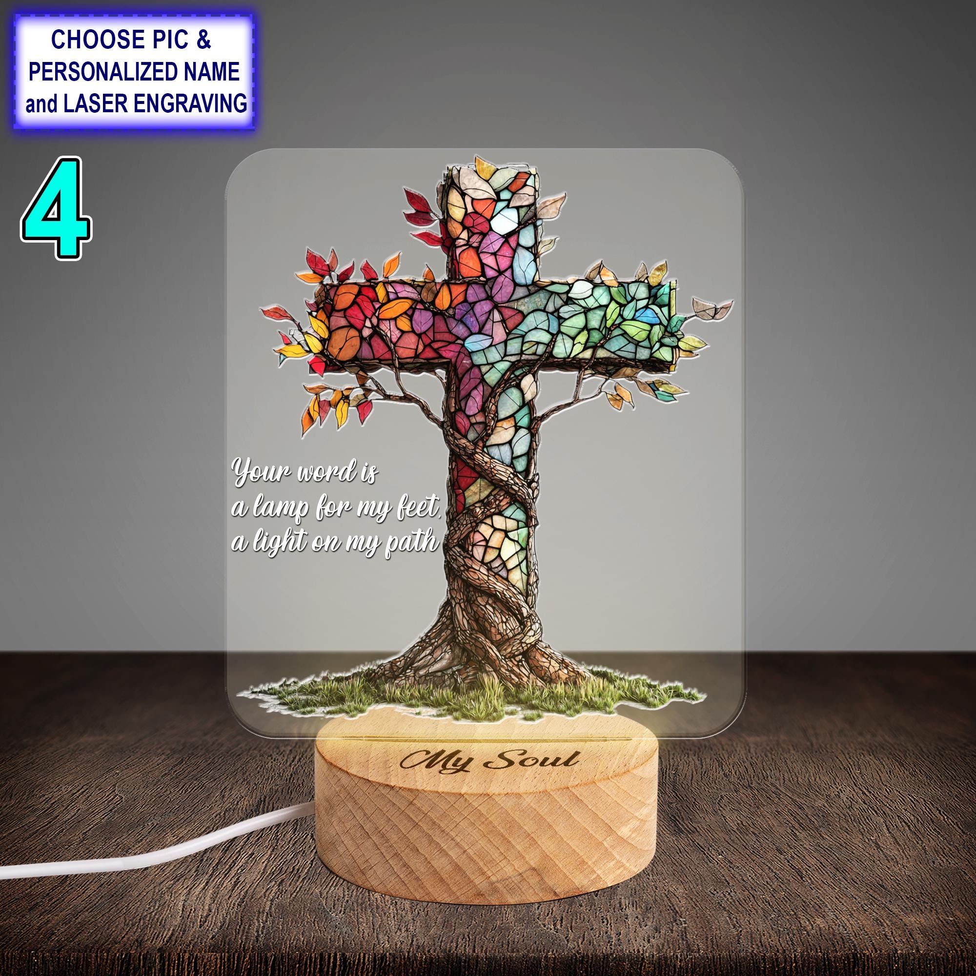 Personalized Chris Cross Acrylic Night Light with Name Engraving - Image 4