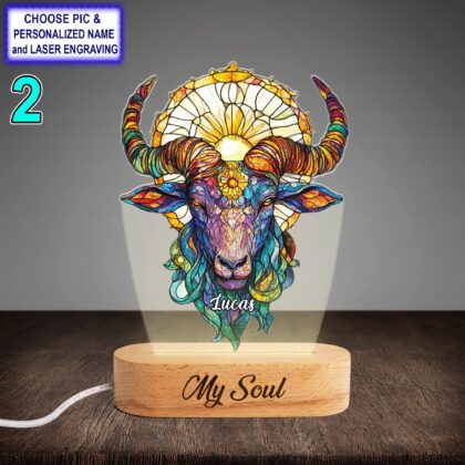 Alternative view of Personalized Capricorn Zodiac Acrylic Night Light with Name Engraving