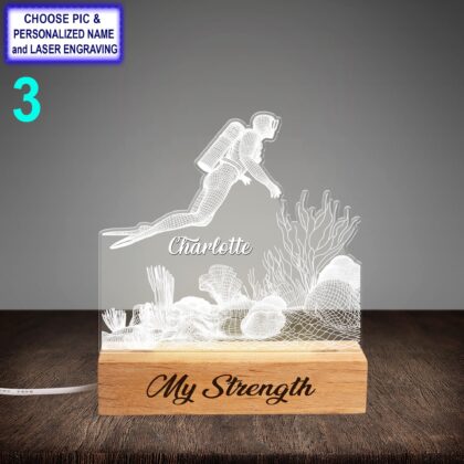 Personalized Diver Acrylic Night Light with Name Engraving - Image 3