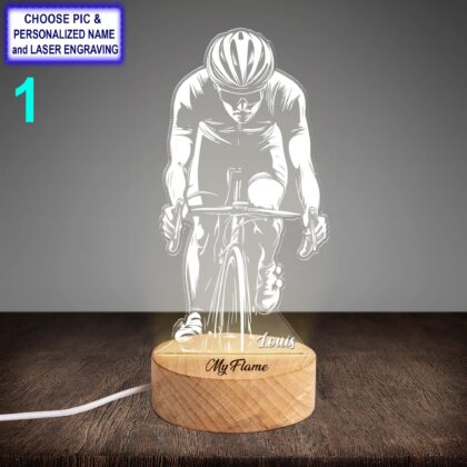Custom Cyclist Night Light with Name Engraving – Personalized LED Lamp