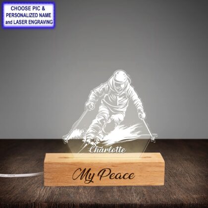 Personalized Skier Night Light – Custom Name Engraved LED Lamp