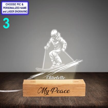 Personalized Skier Night Light – Custom Name Engraved LED Lamp - Image 3
