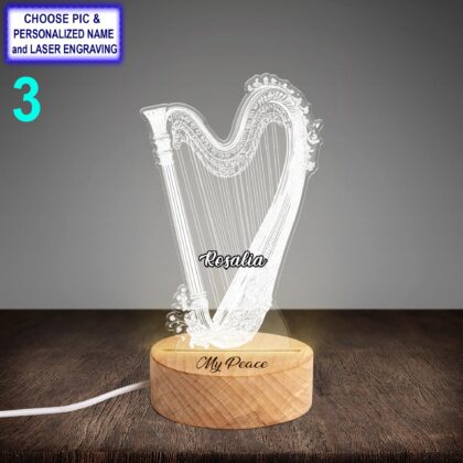 Personalized Harp Night Light – Custom Engraved LED Lamp - Image 3