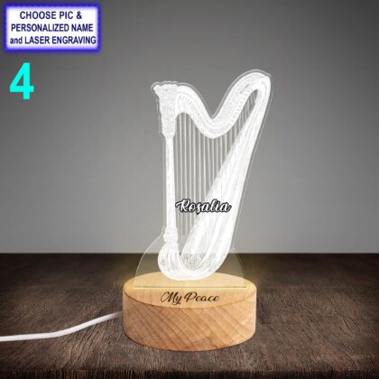 Personalized Harp Night Light – Custom Engraved LED Lamp - Image 4