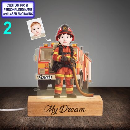 Alternative view of Personalized Firefighter Night Light with Name – Custom LED Acrylic Lamp