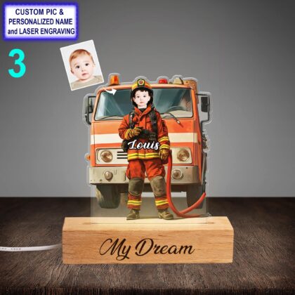 Personalized Firefighter Night Light with Name – Custom LED Acrylic Lamp - Image 3