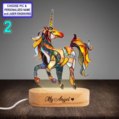 Alternative view of Personalized Colorful Unicorn Acrylic Night Light with Name Engraving