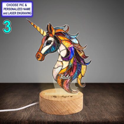 Personalized Colorful Unicorn Acrylic Night Light with Name Engraving - Image 3