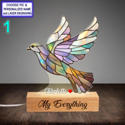 Personalized Beautiful Dove Acrylic Night Light with Name Engraving