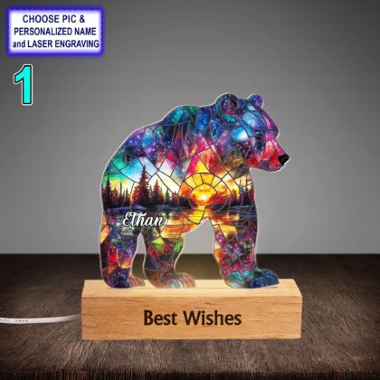 Personalized Colorful Bear Acrylic Night Light with Name Engraving