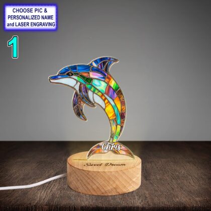 Personalized Colorful Dolphin Acrylic Night Light with Name Engraving