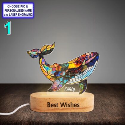 Personalized Colorful Whale Acrylic Night Light with Name Engraving
