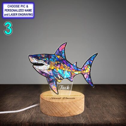 Personalized Colorful Shark Acrylic Night Light with Name Engraving - Image 3