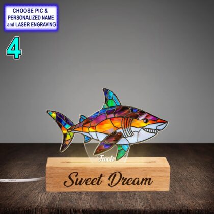 Personalized Colorful Shark Acrylic Night Light with Name Engraving - Image 4
