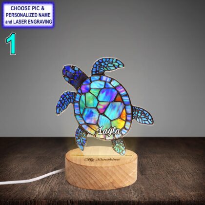 Personalized Colorful Sea Turtle Acrylic Night Light with Name Engraving